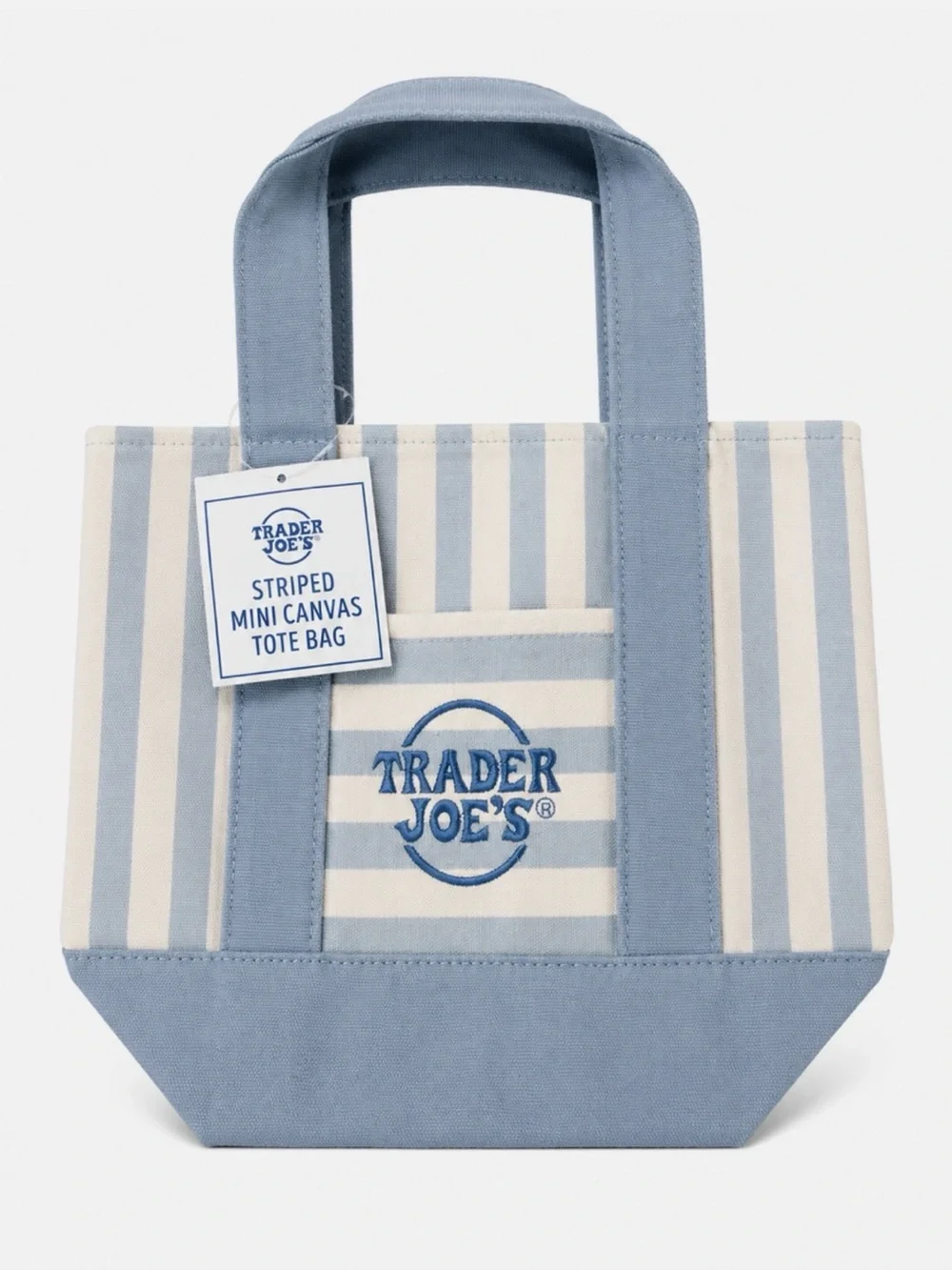 Trader Joe's Striped Mini Canvas Tote - Light Blue & Cream